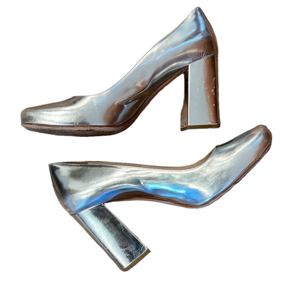 PRADA Leather Silver Block Heel Pumps - Picture 3 of 15